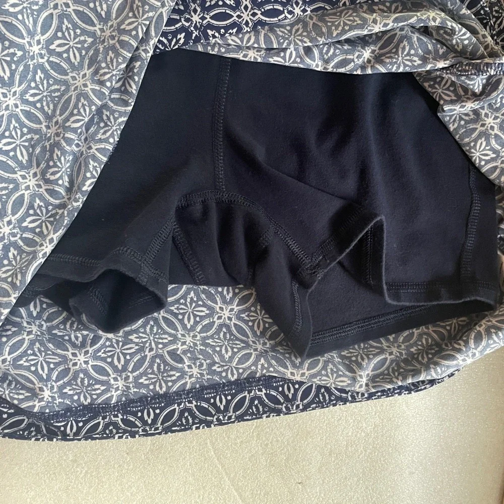 T By Talbots‎ Wrap Skort P Blue White Geometric Print Shorts Pockets Drawstring - Picture 7 of 10